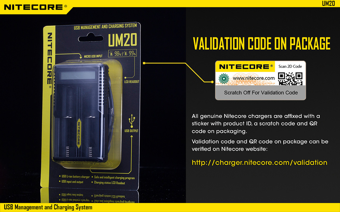 Nitecore charger UM20 USB battery charger 2 bay charger