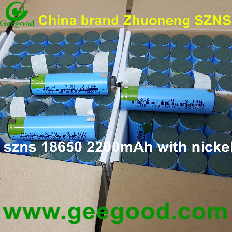 China Zhuoneng SZNS 18650 3.7V 8.14Wh 2200mAh battery with Nickel strip