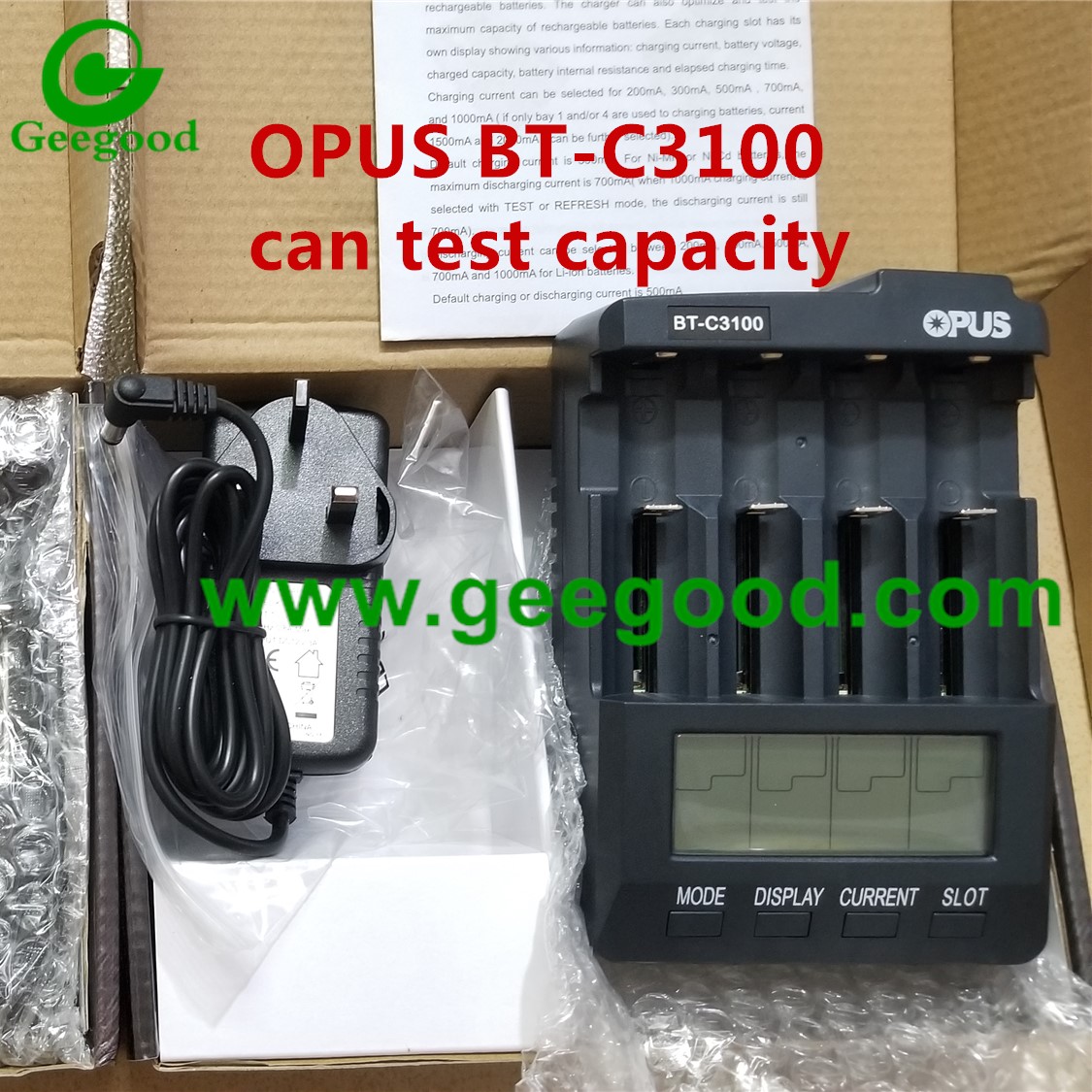 Test battery capacity charger OPUS BT-C3100 4 slots battery charger