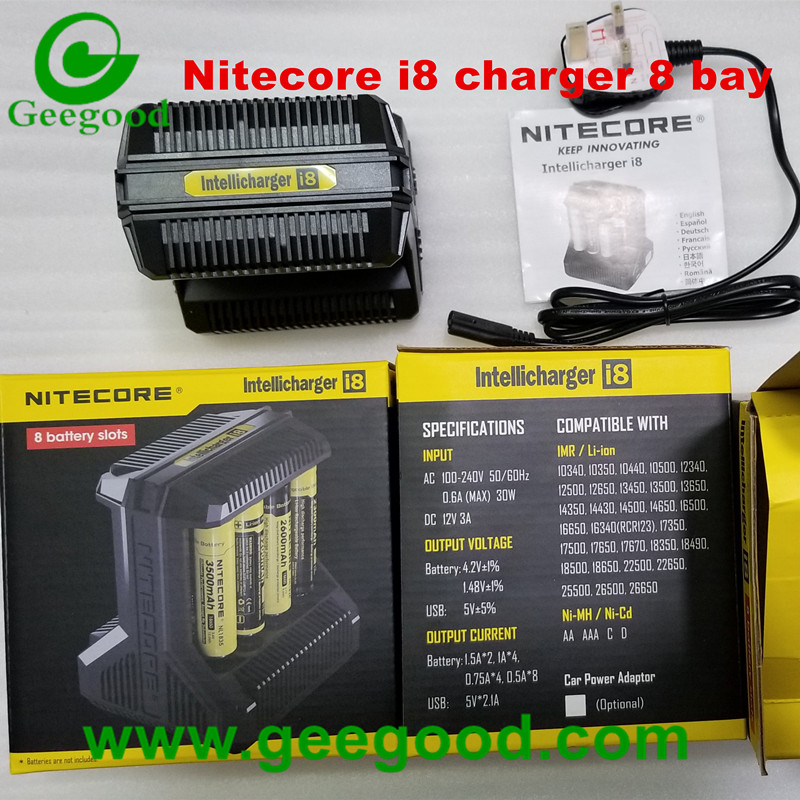 Nitecore charger NEW i2 i4 i8 with LCD display US EU UK AU plug